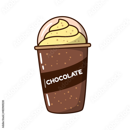 Chocolate drink in disposable cup vector illustration with cartoon style isolated on white background