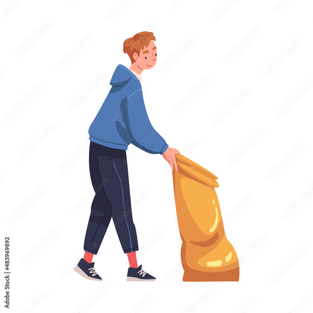 Man Character with Sack Collecting Garbage Cleaning Street Vector Illustration Man Character with Sack Collecting Garbage Cleaning Street Vector Illustration