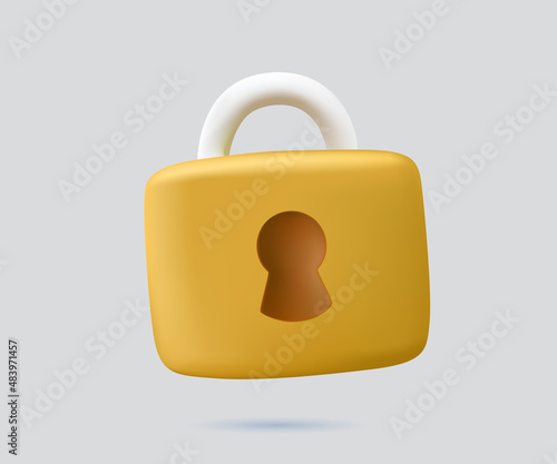 3D Realistic Yellow Locked padlock vector illustration. Padlock Security icon. Pin Locked Icon vector Illustration. 3D