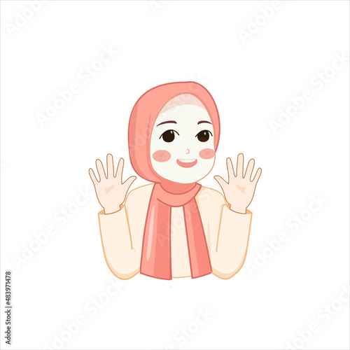 Moslim girl  character pose greetings,Teen girl character
