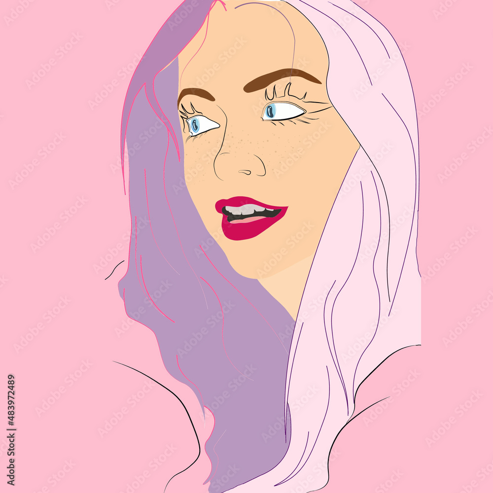 A charming girl with blue eyes and different hair colors. A charming girl with blue eyes and different hair colors.