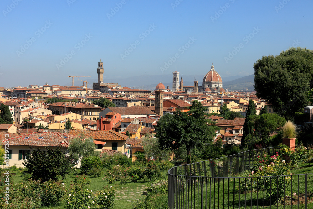 Italy, Tuscany, Florence, View from the Piazzle Michelangelo on the Arno and Florence