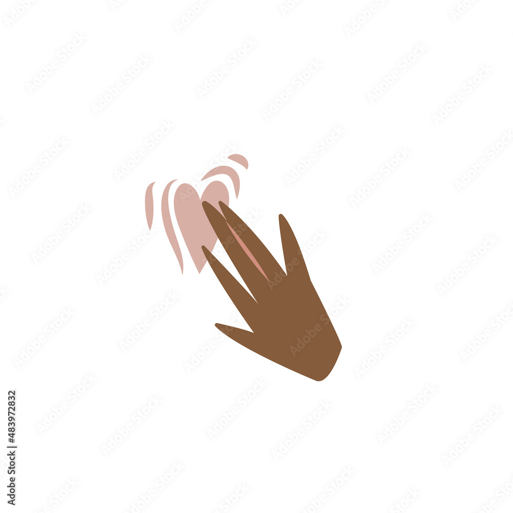 Fototapeta premium Vector illustration female hand with a heart isolated on white background. Love and friendship concept.