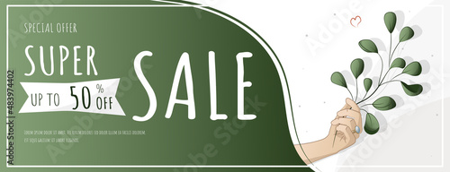 Promotional banner on the sale of houseplants, home garden, gardening, plant lover, houseplant store concept, greenhouse, flower shop, houseplant sale