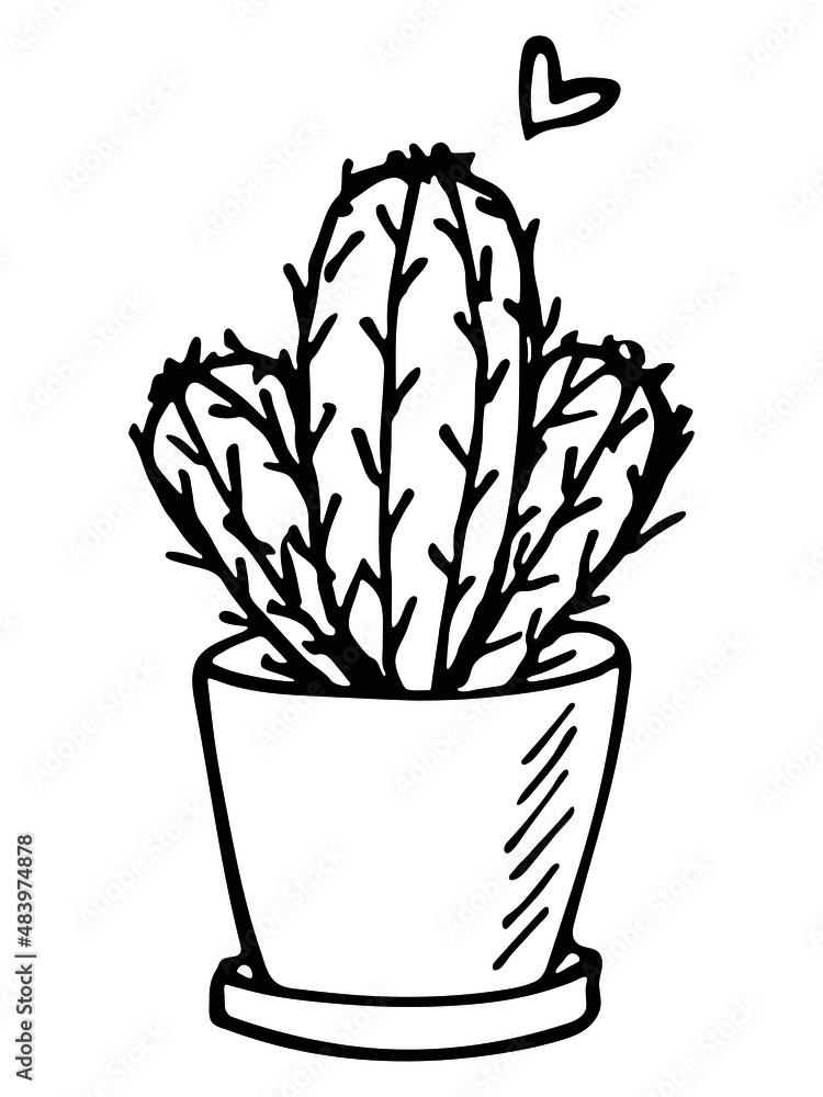 Cute hand drawn simple cactus. Houseplant in a pot. Cacti illustration isolated on white background. Cozy home doodle. Cute hand drawn simple cactus. Houseplant in a pot. Cacti illustration isolated on white background. Cozy home doodle.