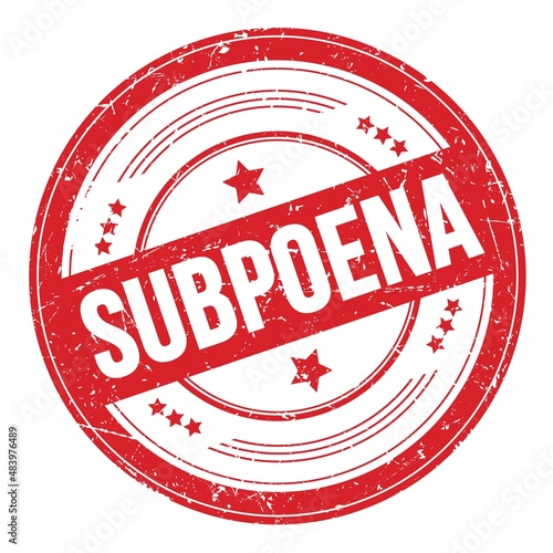 SUBPOENA text on red round grungy stamp. photo