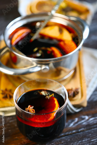 Mulled wine with citruses and red wine.