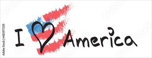 Hand drawn text i love america in doodle style isolated