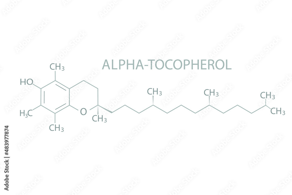 Alpha-tocopherol molecular skeletal chemical formula.
Alpha-tocopherol molecular skeletal chemical formula.