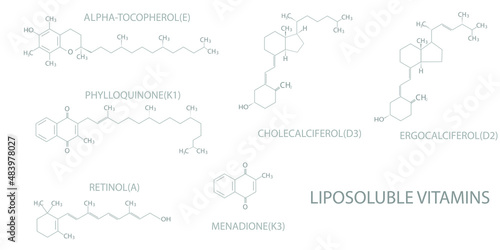 Liposoluble vitamins molecular skeletal chemical formula.	
