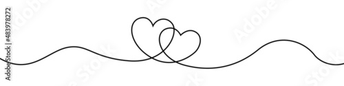 Continuous line drawing of two hearts. Banner for valentine's day. Abstract hearts. Vector illustration EPS 10