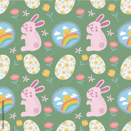 easter egg and bunny cute elements seamless design