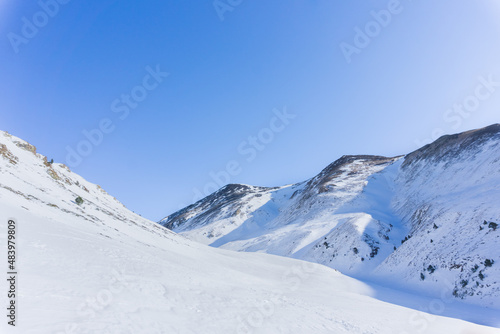 Picture of Nuria Valley mountains covered in snow at Catalan Pyrenees 