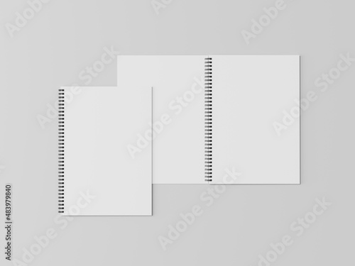 Blank spring note mockup, A realistic set of white notepad sheets