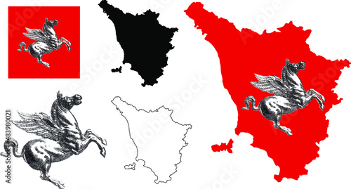 Silhouette regione Toscana con stemma bandiera photo