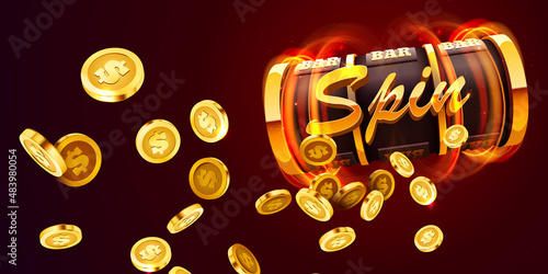 Golden slot machine wins the jackpot. 777 Big win concept. Casino jackpot.