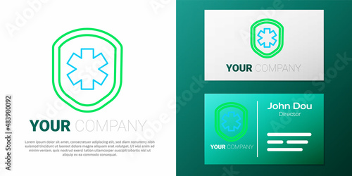 Line Medical shield with cross icon isolated on white background. Protection, safety, password security. Colorful outline concept. Vector