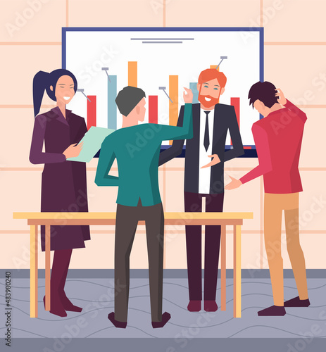 Businesspeople have project strategy planning meeting. Teamwork with business plan, creating new creative project. Meeting to discuss starting business. Colleagues discussing work in entrepreneurship