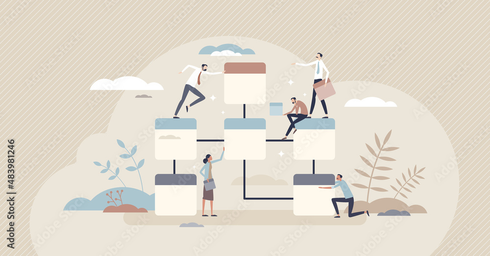 Database design as effective file folder organization and structure tiny person concept. User friendly website development with information storage system model vector illustration. Server management.