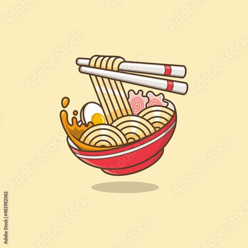 cute cartoon ramen noodles. vector illustration for mascot logo or sticker