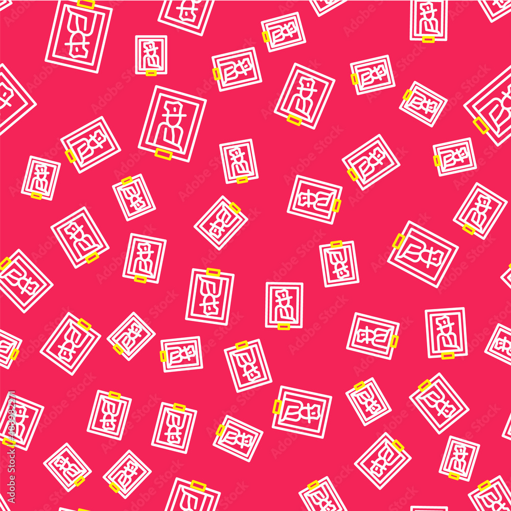 Line Portrait picture in museum icon isolated seamless pattern on red background. Vector Line Portrait picture in museum icon isolated seamless pattern on red background. Vector