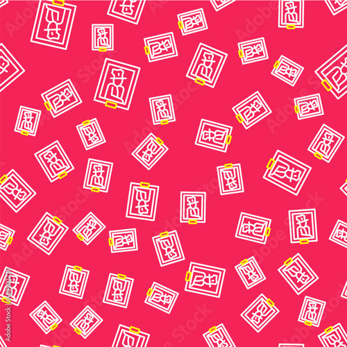 Line Portrait picture in museum icon isolated seamless pattern on red background. Vector