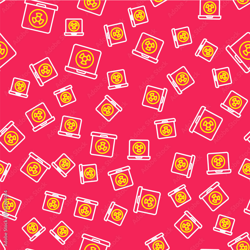 Line Nuclear laptop icon isolated seamless pattern on red background. Vector Line Nuclear laptop icon isolated seamless pattern on red background. Vector