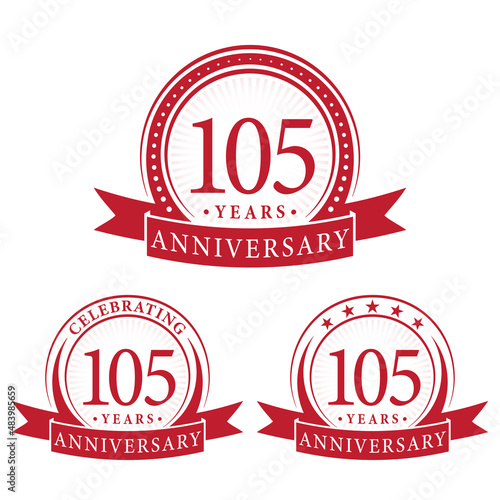 105 years anniversary logo collections. Set of 105th Anniversary logotype template. Vector and illustration. 