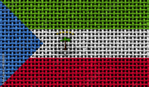 Equatorial Guinea flag on the surface of a metal lattice. 3D image
