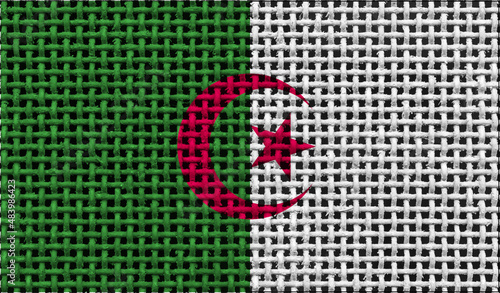 Algeria flag on the surface of a metal lattice. 3D image