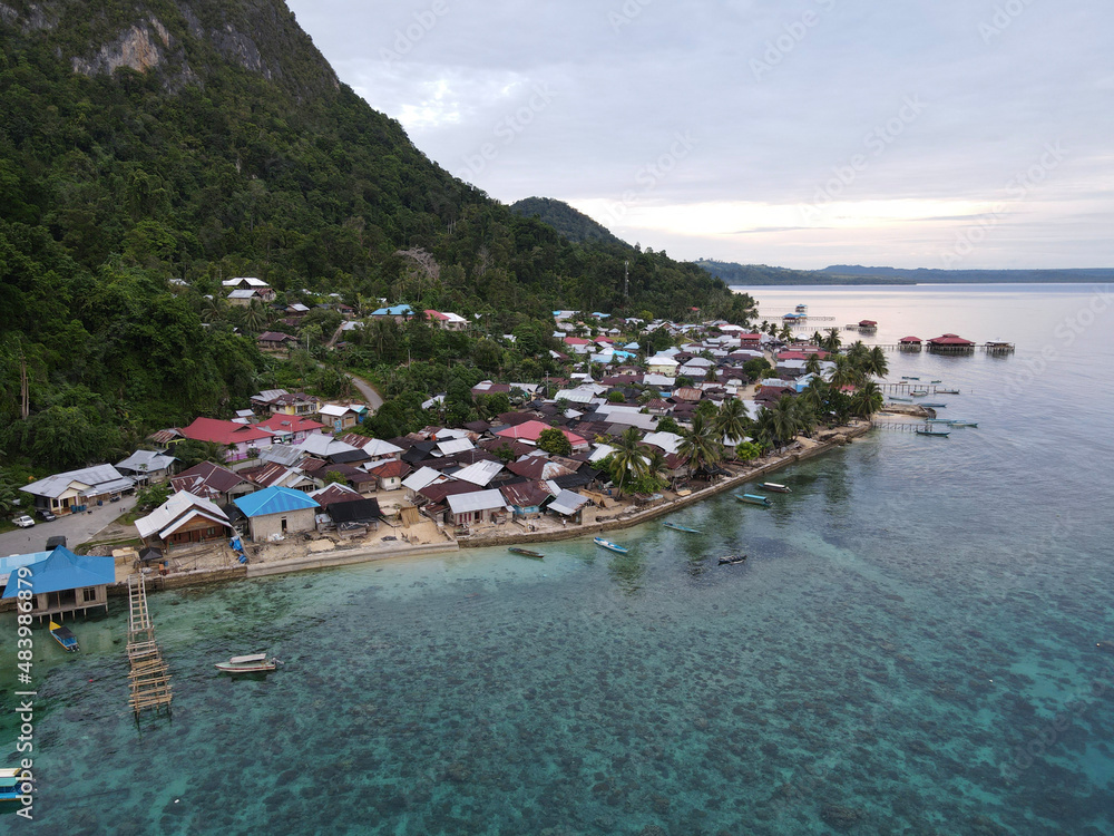 view of the beach village in Seram Island, Maluku Indonesia