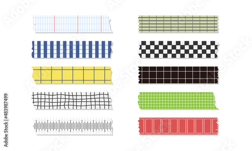 Grid Washi Tape. Vector Illustration of Decorative Pattern Tapes Isolated on White Background Graphic Design Template. For Gift and Other Creative Needs