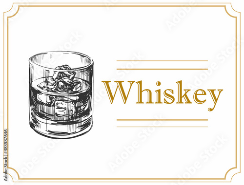 Whiskey Glass Hand Drawn Drink. Vector Illustration. Whiskey. Brandy Whiskey Glass Hand Drawn Drink. Vector Illustration. Whiskey. Brandy