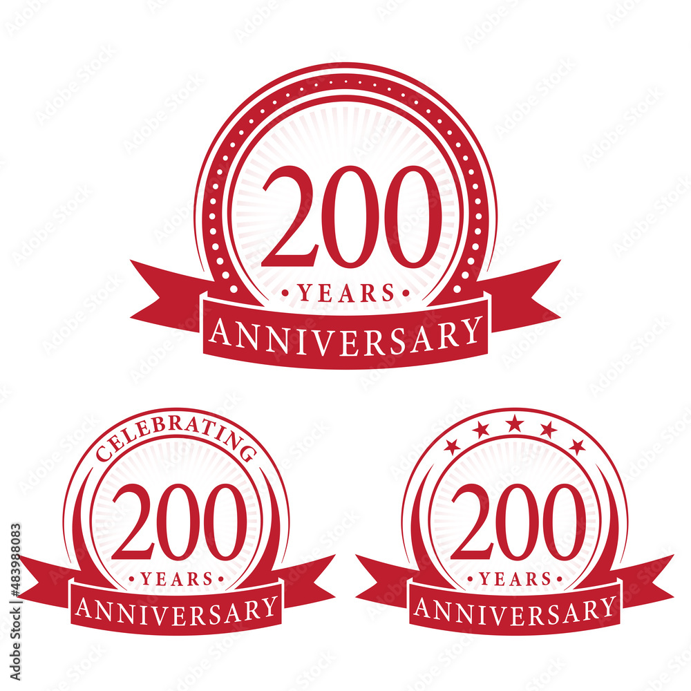 200 years anniversary logo collections. Set of 200th Anniversary logotype template. Vector and illustration. 200 years anniversary logo collections. Set of 200th Anniversary logotype template. Vector and illustration.