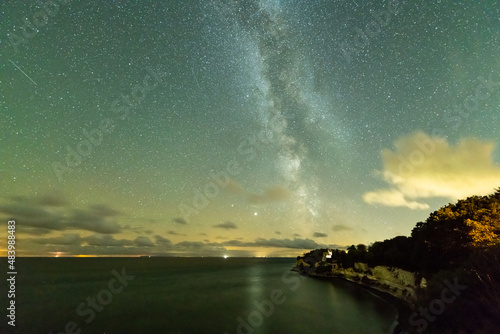 A long exposure nightscape with the Milky Way view in Stege, Denmark photo