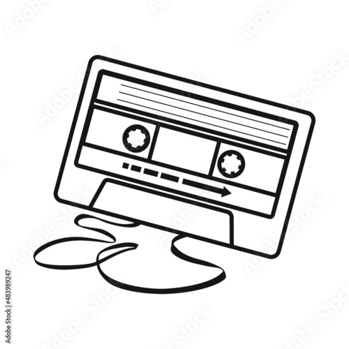 Vector illustration of cassette and tape symbol. Web element of cassette and reel stock symbol for web.