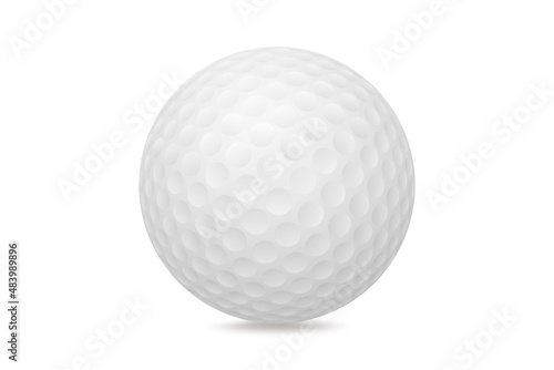 Golf ball isolated on white background, full depth of field, clipping path. Traditional white golf ball for sport.