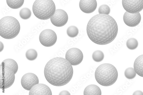 Golf balls pile group isolated on white. Golf balls multitude close up background. Group of white balls. abstract background.