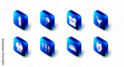Set Satellite, USSR t-shirt, Cockerel lollipop, Bear head, Dumpling, Wheat, Kosovorotka and Birch tree icon. Vector