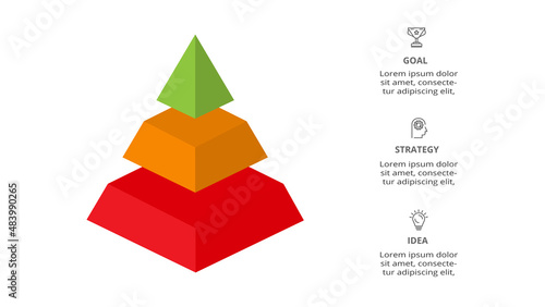 Vector pyramid up arrows infographic, diagram chart, triangle graph presentation. Business timeline concept with 3 parts