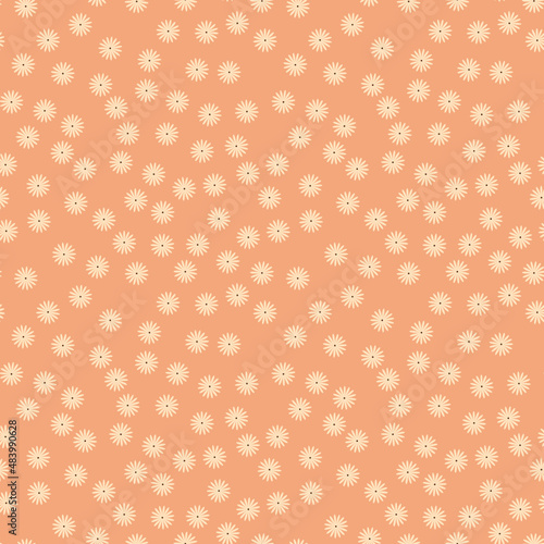 Floral Seamless Vector Pattern with Retro Vibes. Cute Simple Flowers in Mid-Century Modern Style. Warm Light Peach and Beige Colors  