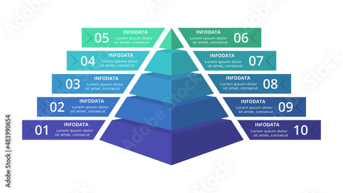 Vector pyramid up arrows infographic, diagram chart, triangle graph presentation. Business concept with 10 parts