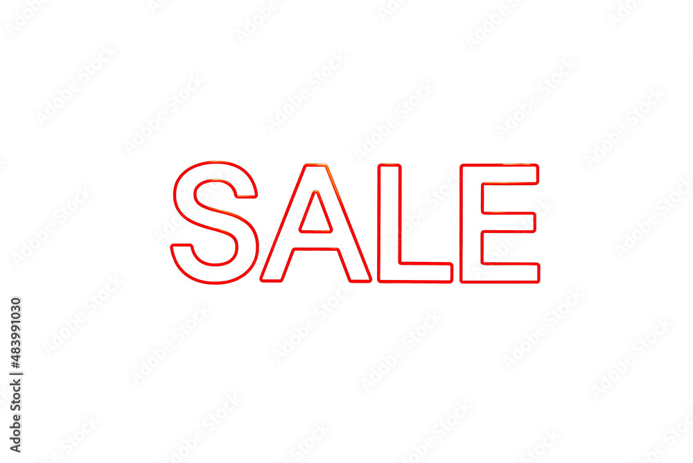Red sale sign isolated on white background with clipping path, for wallpaper, texture, backdrop or background.