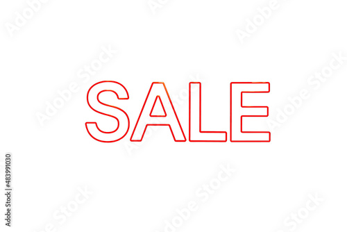 Red sale sign isolated on white background with clipping path, for wallpaper, texture, backdrop or background.