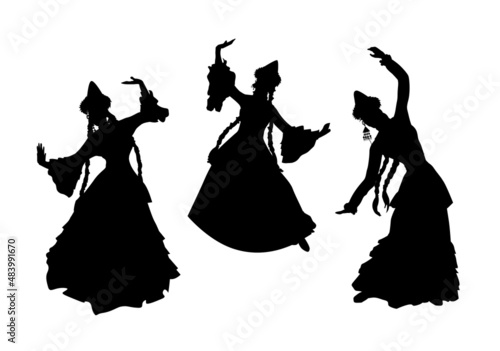 Silhouettes of a beautiful woman girl east dance national oriental dance. Vector illustration.