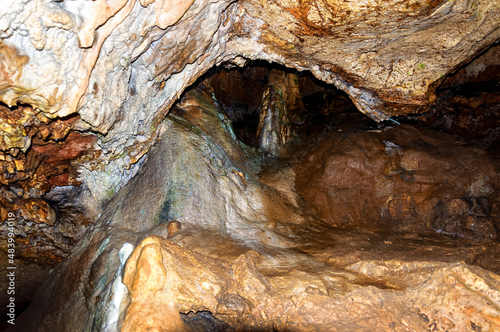 Stalactite, stalagmite walls of the cave. Template for design. Stock ...