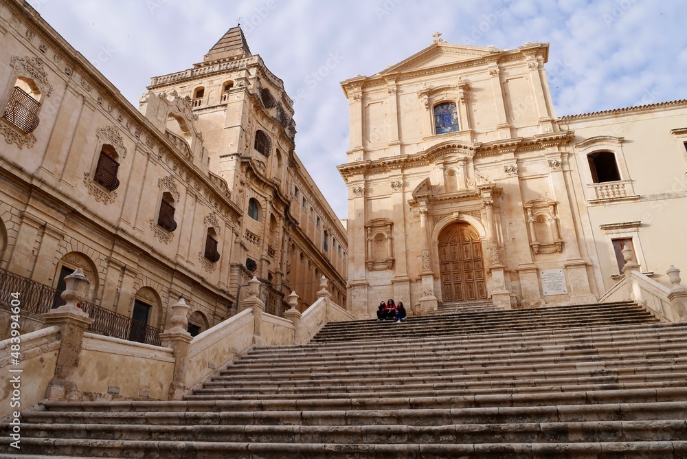 Panoramic view of Saint Francis of Assisi to the Immaculate church, Chiesa di San Francesco d'Assisi all'Immacolata, in Noto. Sicily, Italy.