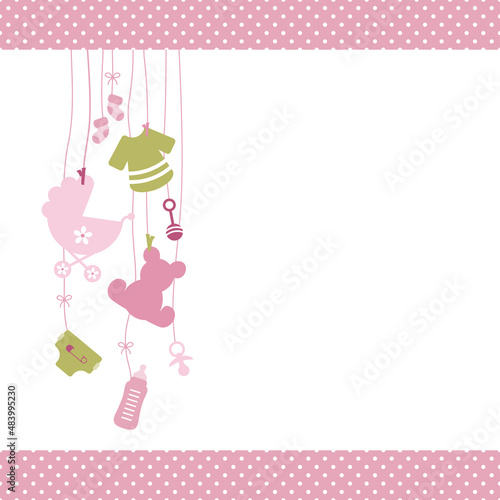 Links Hängende Babysymbole Mädchen Rosa Olivgrün Kanten Punkte