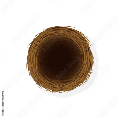 Wild bird nest from straw and twigs Top view of nest