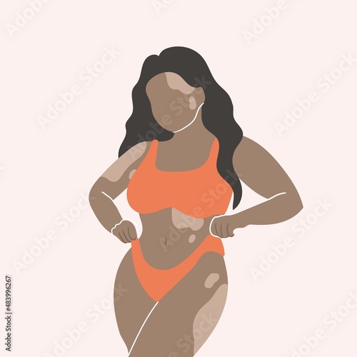 Modern minimalist Body positive women. Vector illustration of pretty women vitiligo of different nationalities. Self Acceptance and Beauty Diversity Concept. Isolated on white